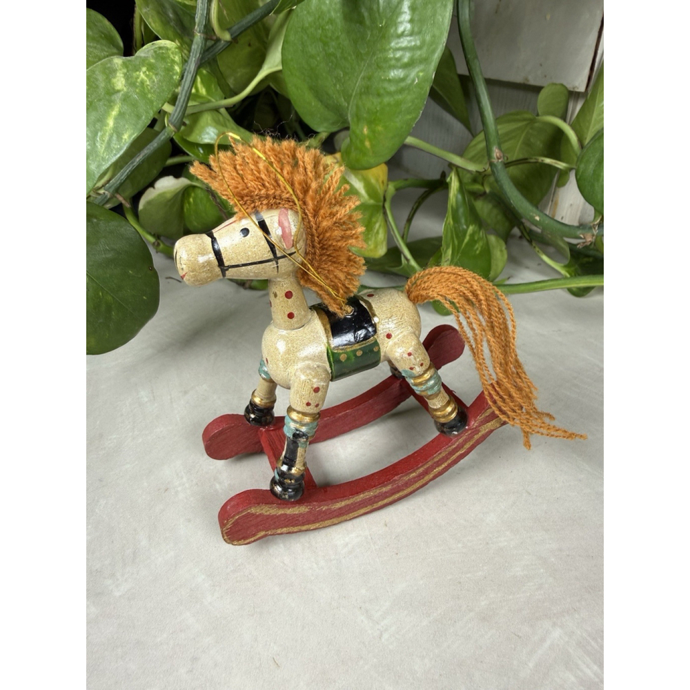 Vintage Wood 4” Rocking Horse Figurine Ornament